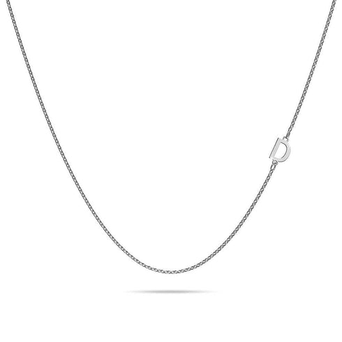 Bold Alphabet Letter Initial Charm Necklace in White Gold Tone